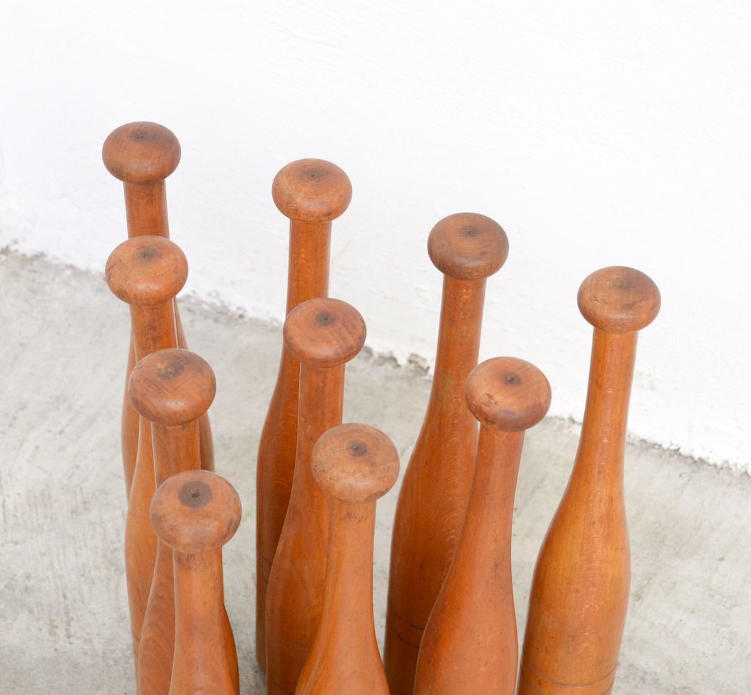 Set of 10 Vintage Wooden Bowling Pins - Vintage Design Point