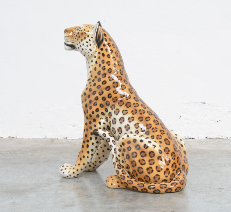 XL Italian Ceramic Leopard Statue