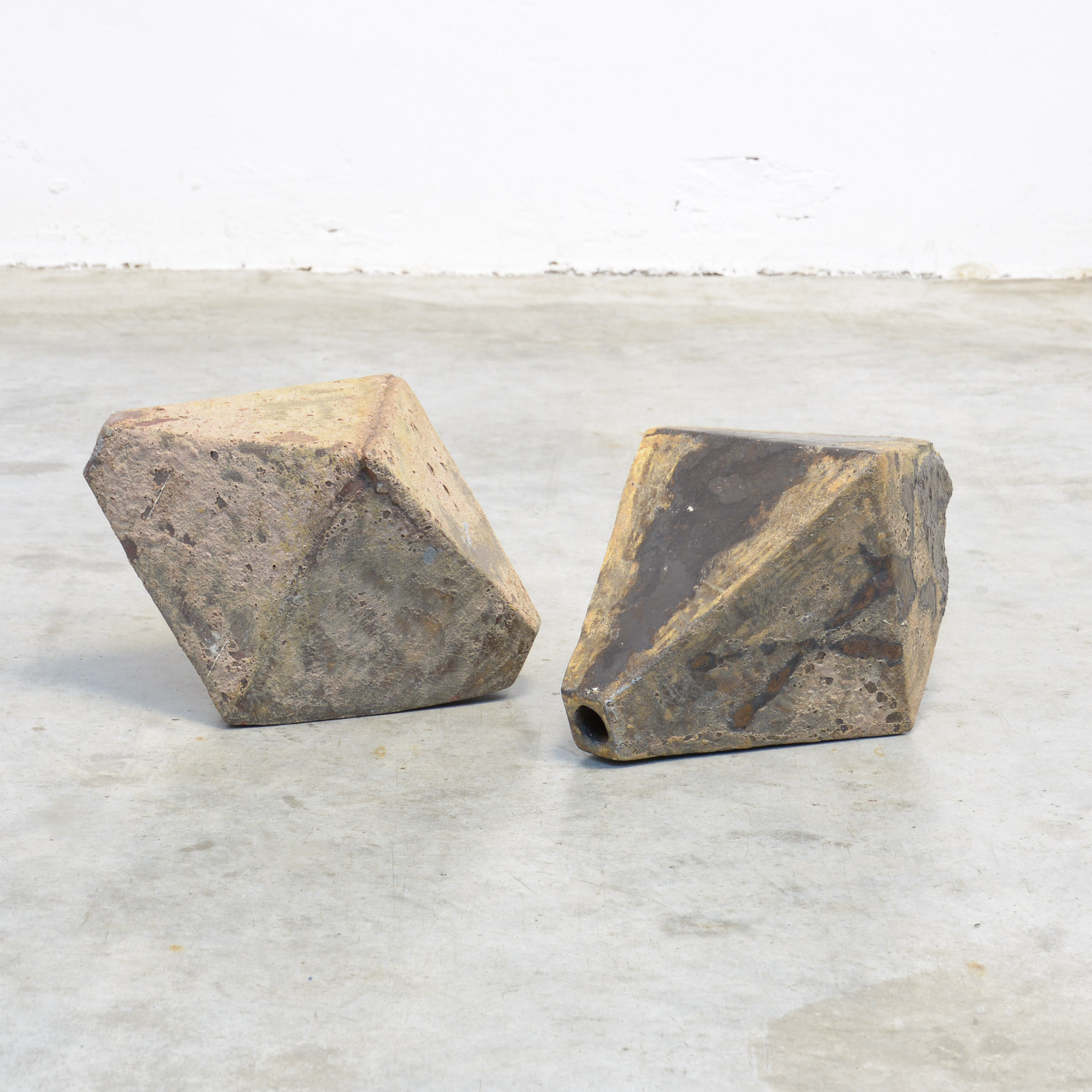 Pair Of Brutalist Ceramic Octahedron Sculptures - Vintage Design Point