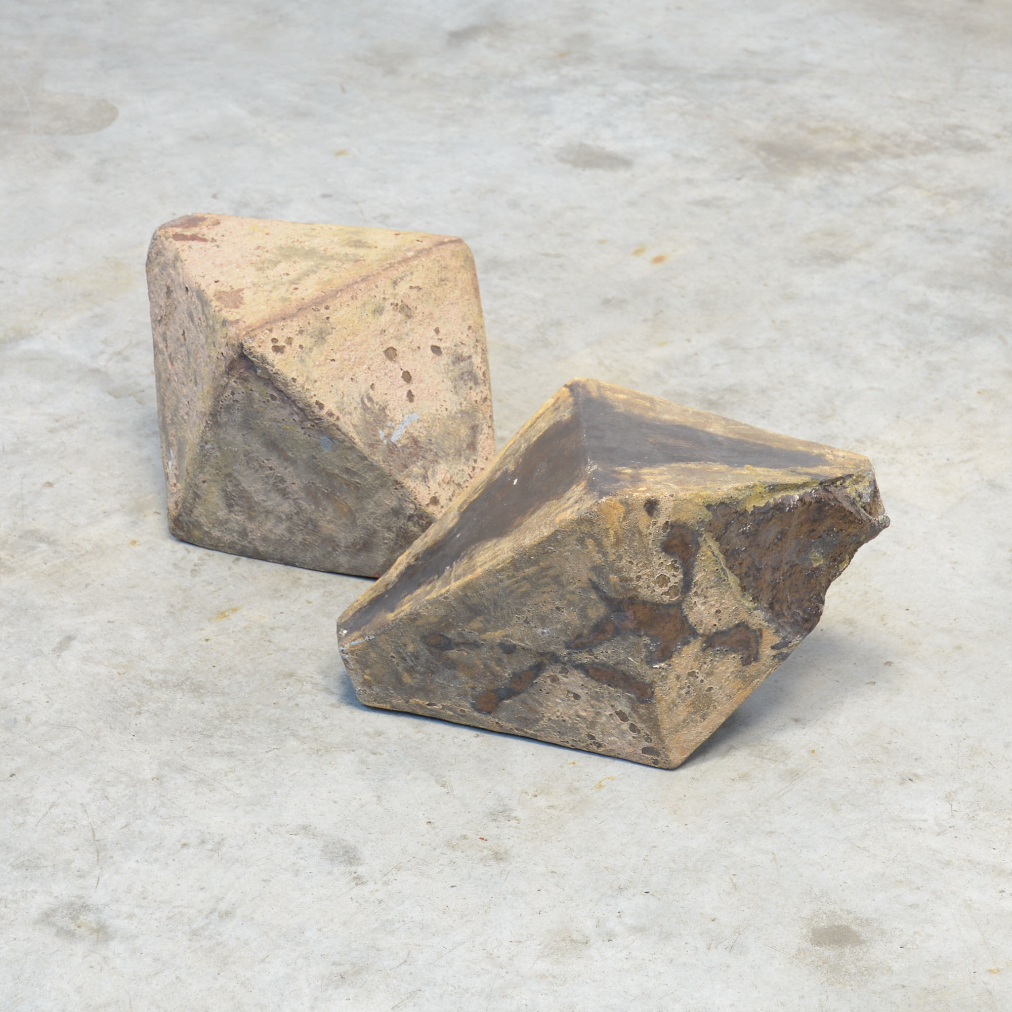 Pair of Brutalist Ceramic Octahedron Sculptures - Vintage Design Point