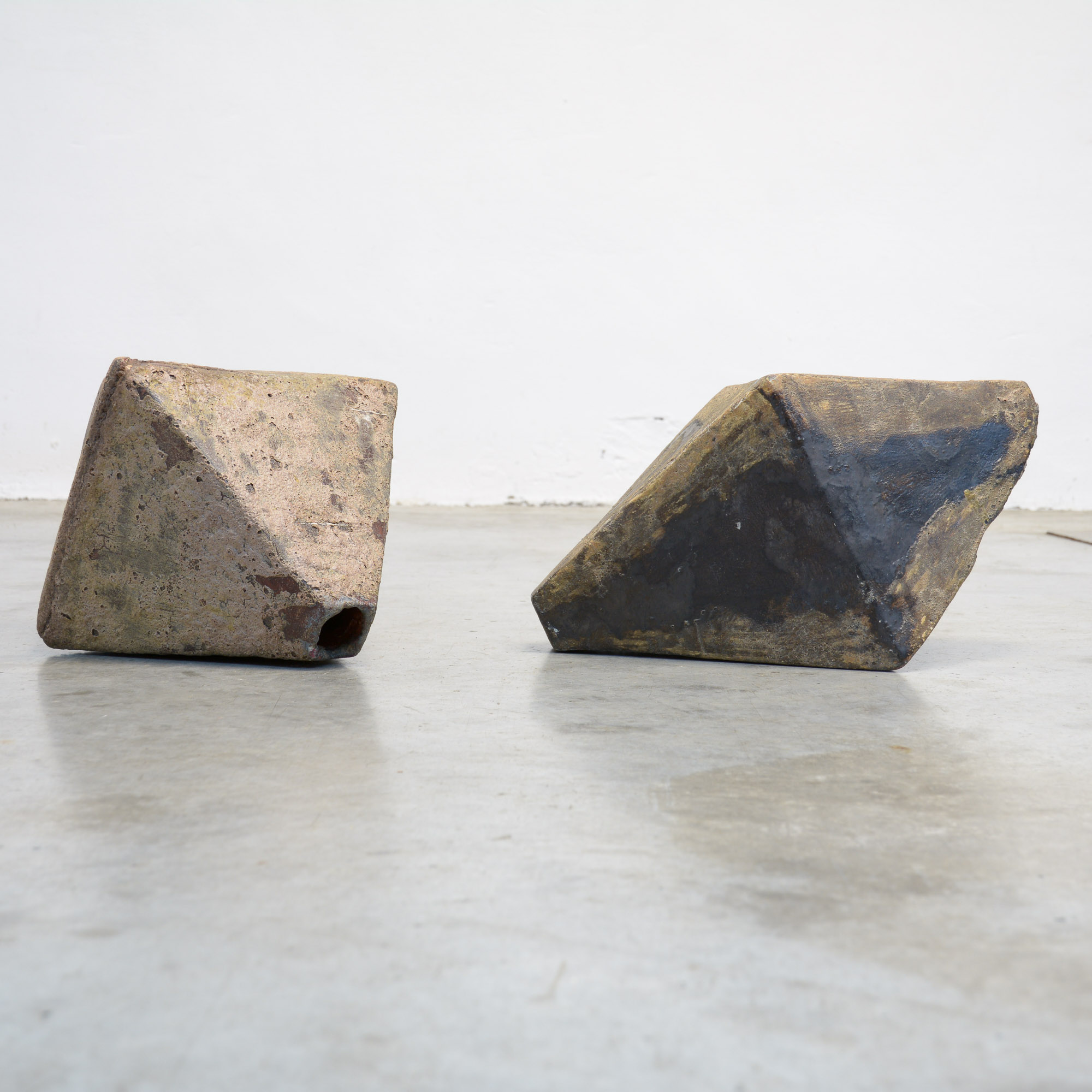 Pair of Brutalist Ceramic Octahedron Sculptures - Vintage Design Point