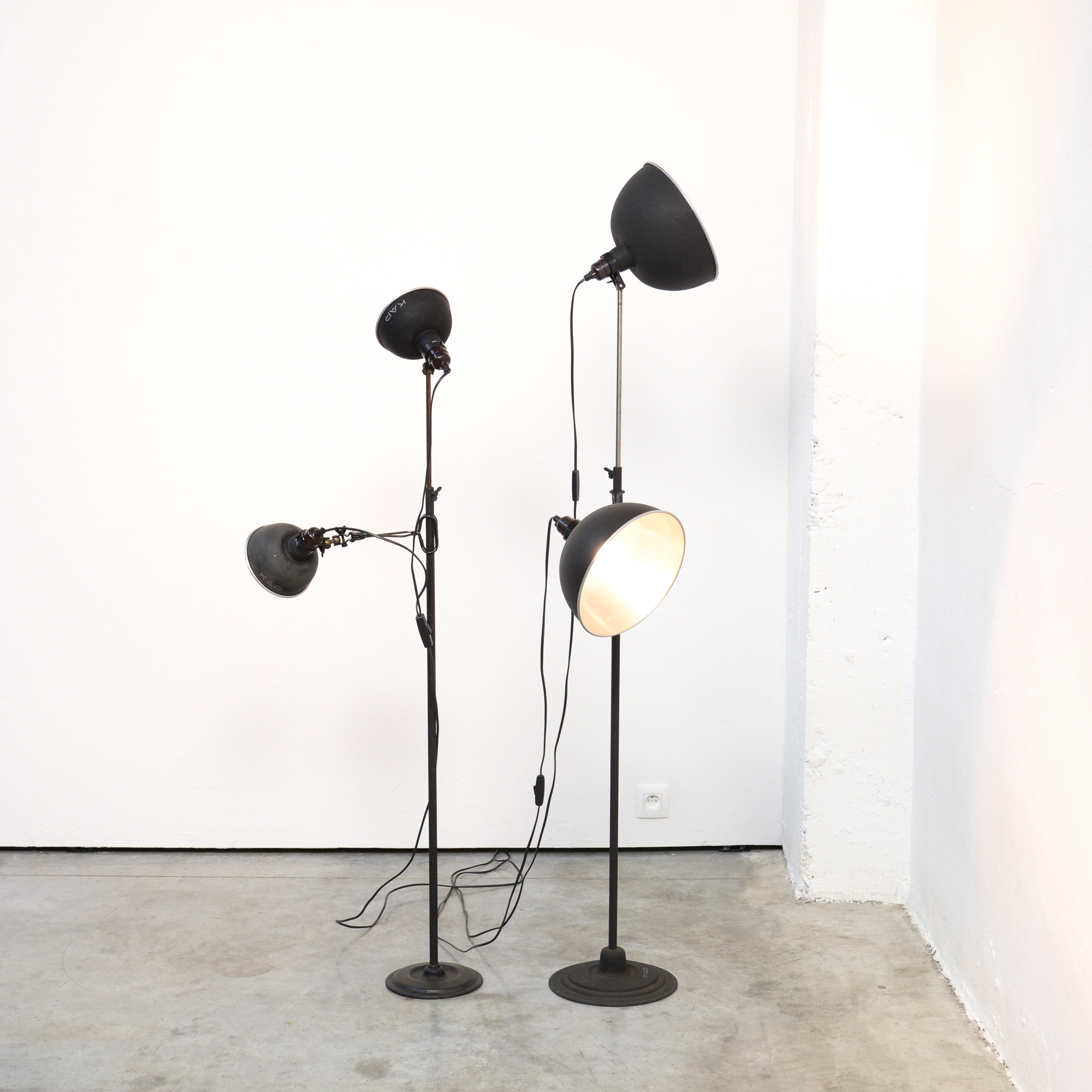 Pair of Industrial Studio Floor Lamp by KAP, 1950s Vintage Design Point