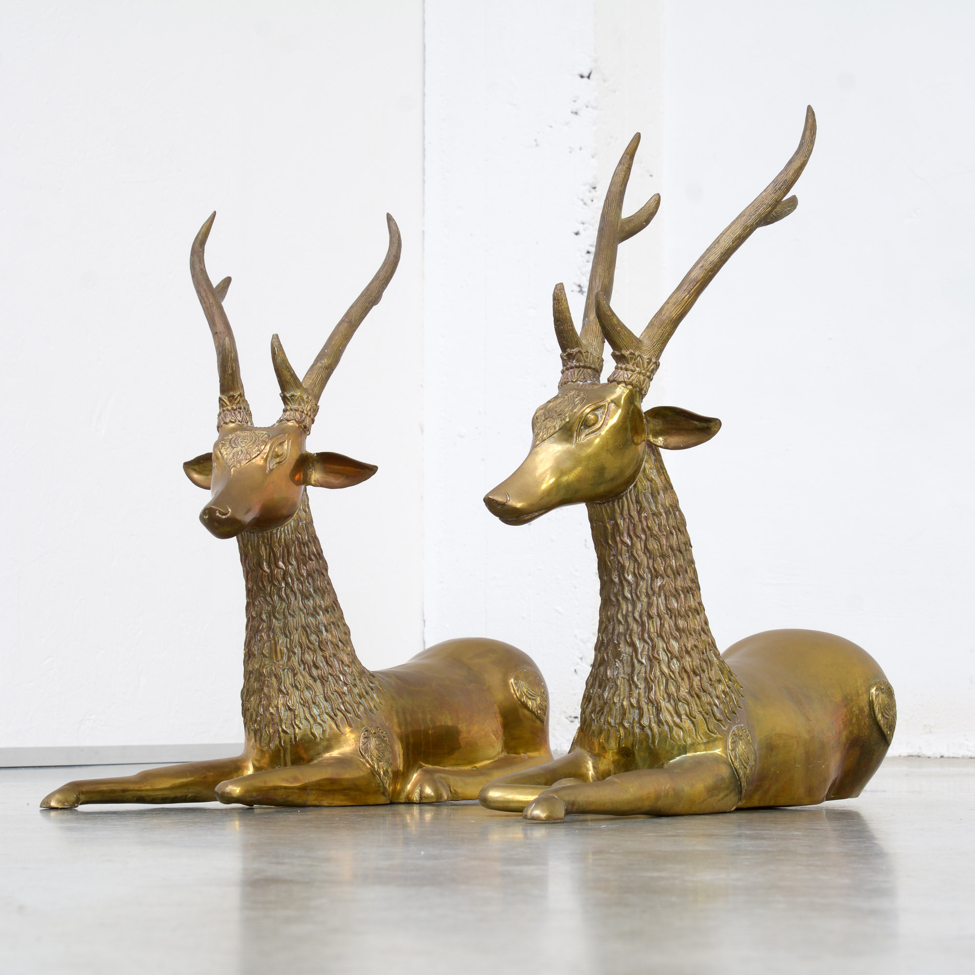 22 LARGE Vintage Brass Deer Statue Antique Gold Metal Deer With